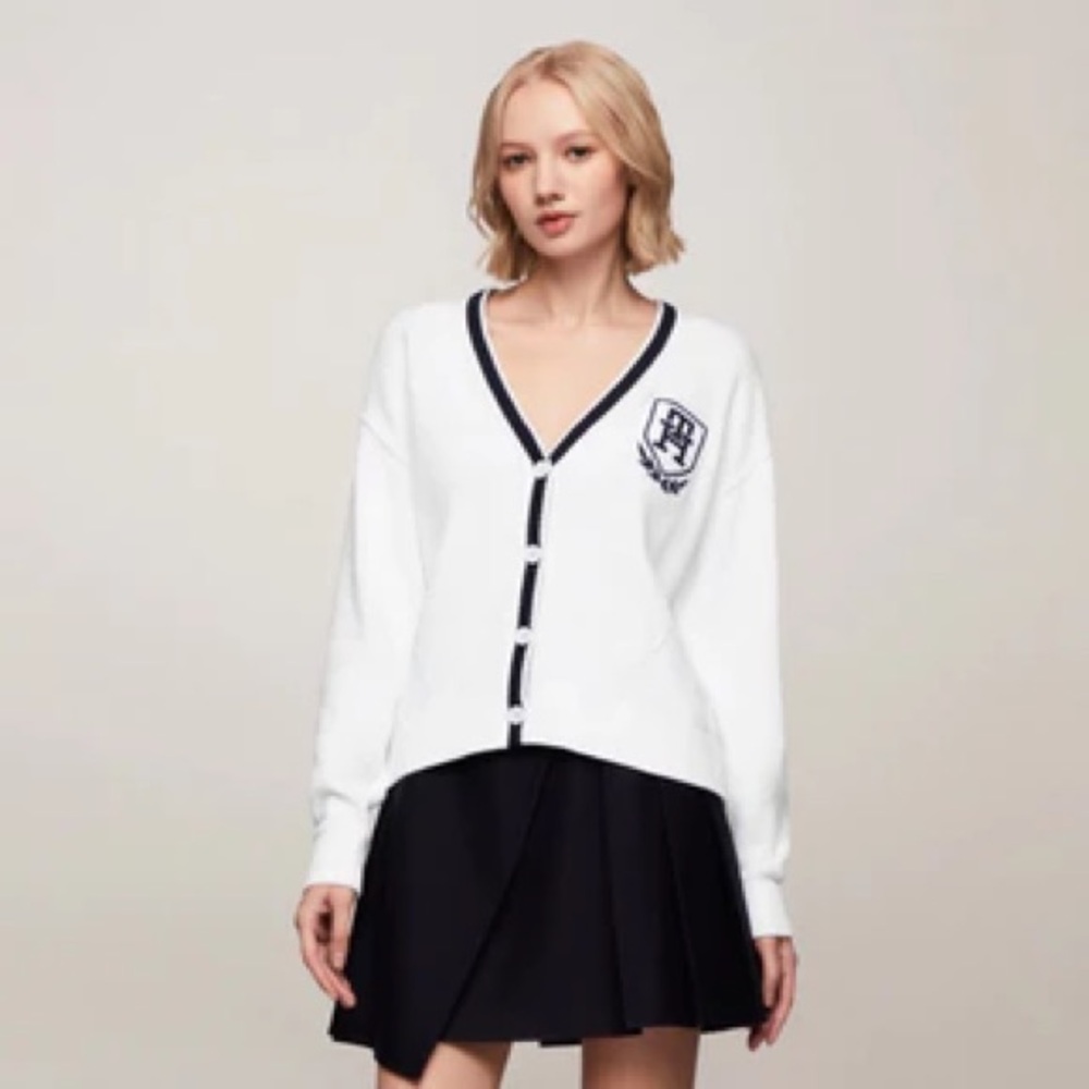 Tommy Hilfiger White Cardigan with Navy Accents